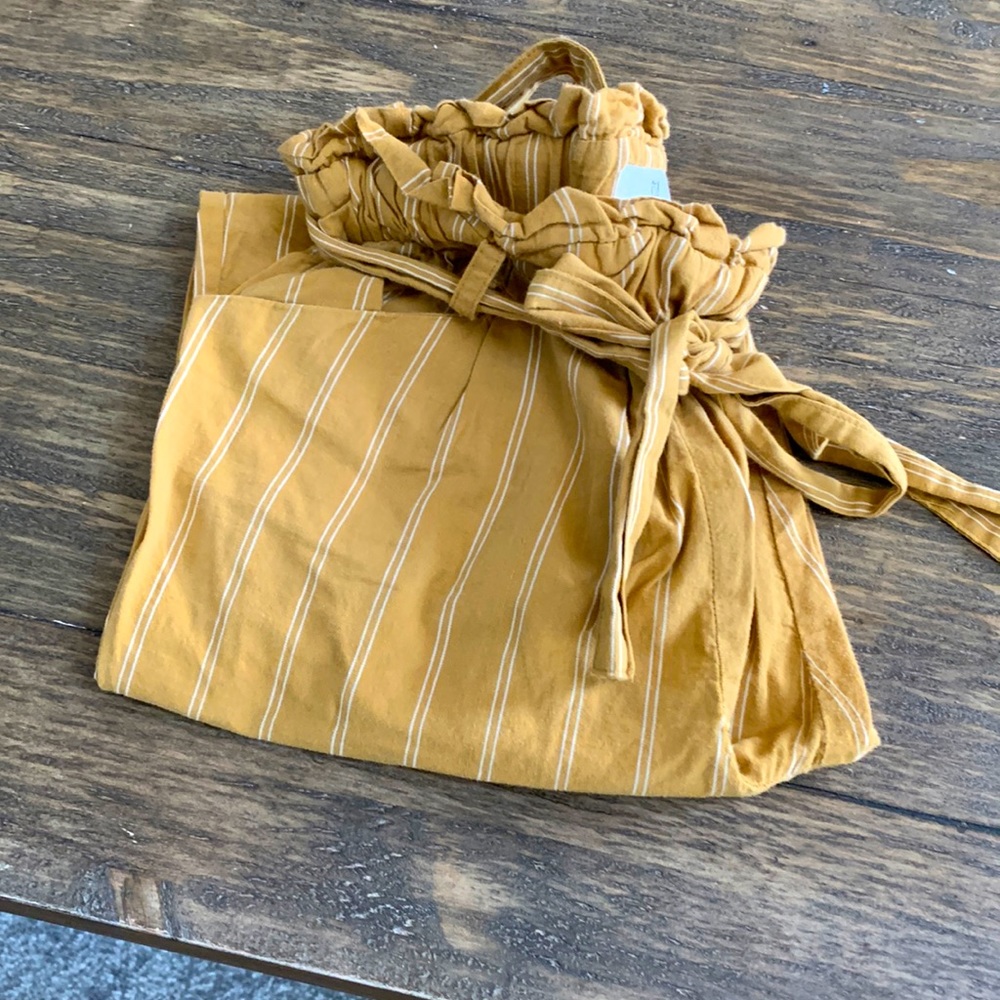 Mustard color paper bag pants